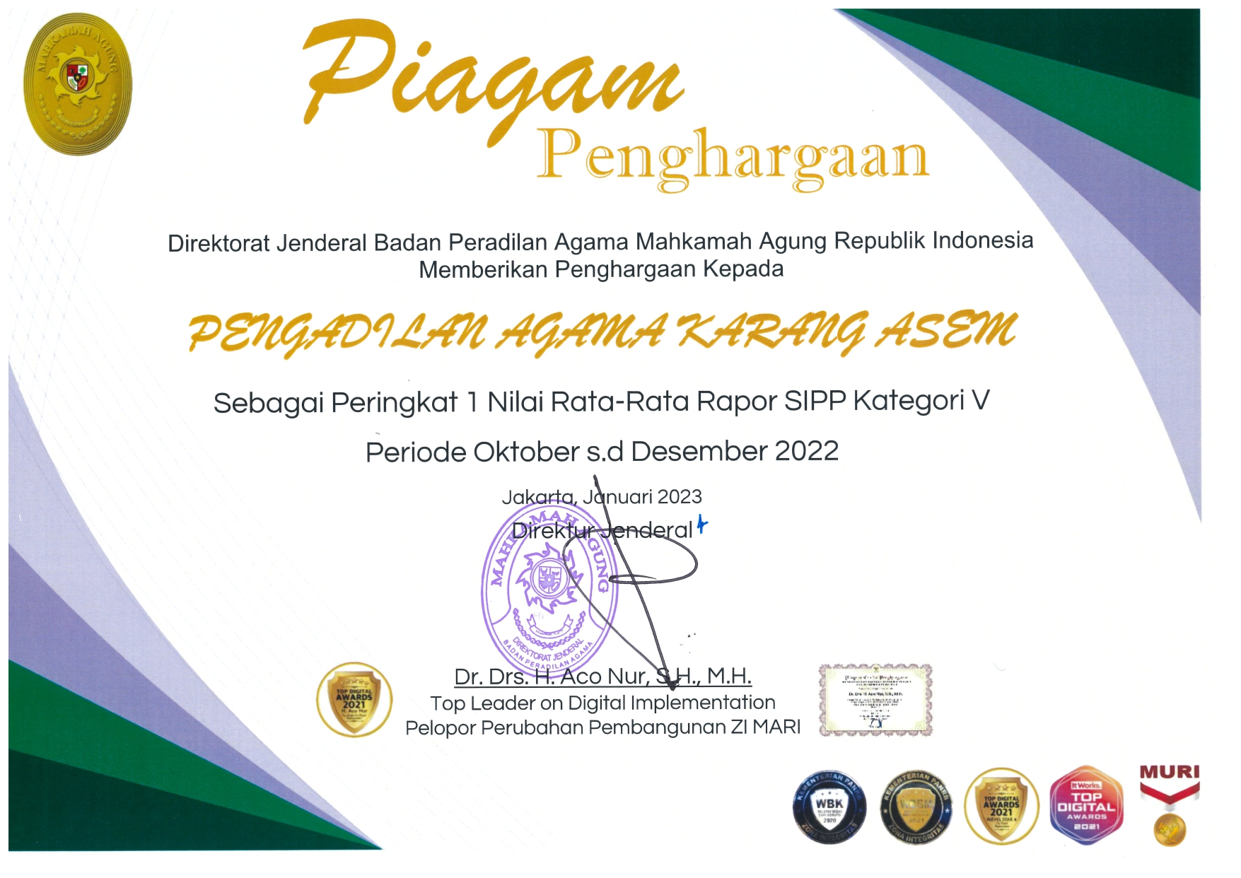 PA KARANG ASEM Peringkat 1 Nilai Rata Rata Rapor SIPP Kategori V page 0001